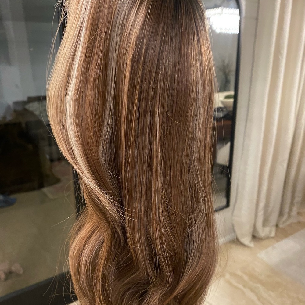 100% Remy Human Hair Uniwigs brand Hair Topper Brown with highlights NEW !!!!